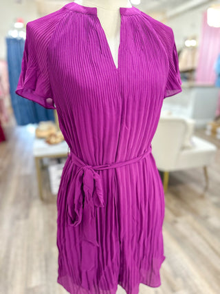 Magenta Purple Flounce Pleated Dress - Everyday EDEN Boutique & Gifts
