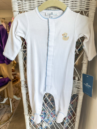 Magnolia Baby Precious Ducklings Blue Embroidered Footie - Everyday EDEN Boutique & Gifts