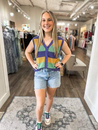 Making It To Mardi Gras Color Block Sweater Vest - Everyday EDEN Boutique & Gifts