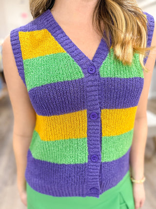 Making It To Mardi Gras Color Block Sweater Vest - Everyday EDEN Boutique & Gifts