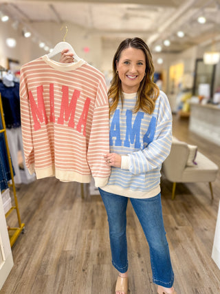 MAMA Light Blue Stripe Knit Long Sleeve Top - Everyday EDEN Boutique & Gifts