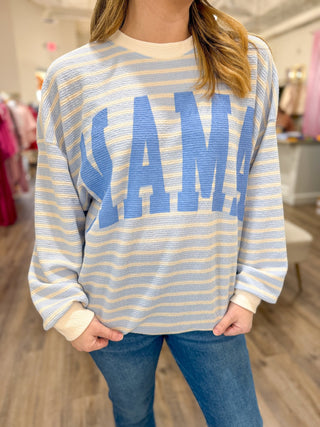 MAMA Light Blue Stripe Knit Long Sleeve Top - Everyday EDEN Boutique & Gifts