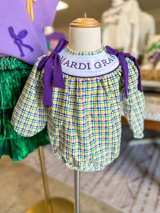Mardi Gras Plaid Bow Detail Bubble - OMG Custom - Everyday EDEN Boutique & Gifts