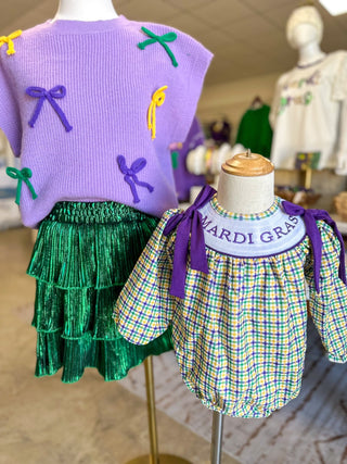Mardi Gras Plaid Bow Detail Bubble - OMG Custom - Everyday EDEN Boutique & Gifts