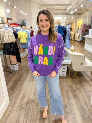 Mardi Gras Queen Knit Long Sleeve Sweater - Everyday EDEN Boutique & Gifts