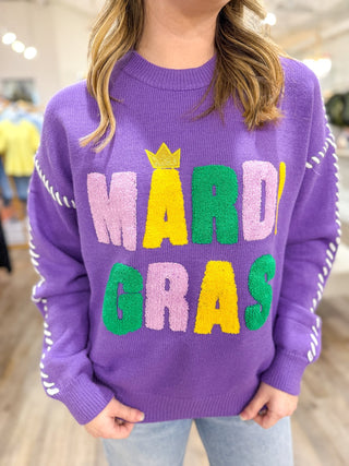 Mardi Gras Queen Knit Long Sleeve Sweater - Everyday EDEN Boutique & Gifts