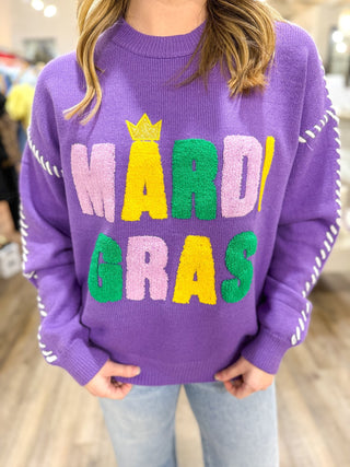Mardi Gras Queen Knit Long Sleeve Sweater - Everyday EDEN Boutique & Gifts