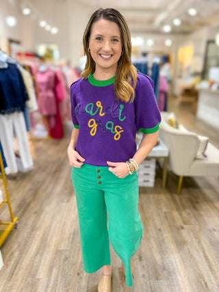 Mardi Gras Tinsel Short Sleeve Sweater - Everyday EDEN Boutique & Gifts