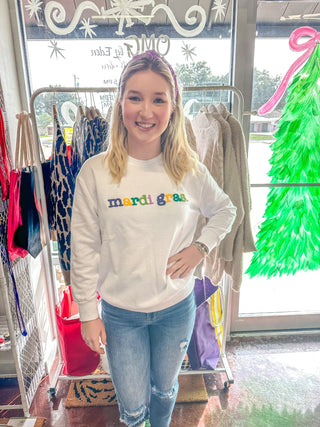 Mardi Gras White Multicolor Sweatshirt - Everyday EDEN Boutique & Gifts
