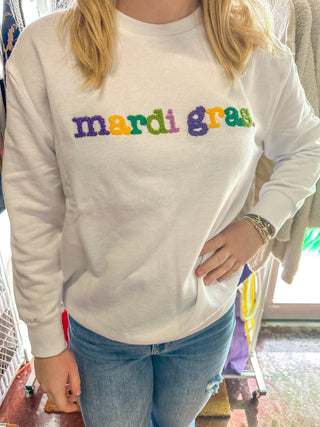 Mardi Gras White Multicolor Sweatshirt - Everyday EDEN Boutique & Gifts