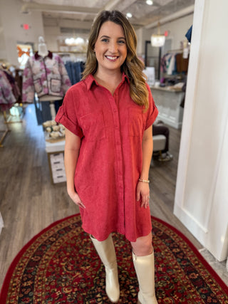 Marsala Drop Shoulder Button Up Suede Shirt Dress - Everyday EDEN Boutique & Gifts