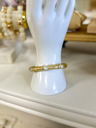 Matte Gold Hinged Bracelet W/ Pearl Square Accents Bracelet - Everyday EDEN Boutique & Gifts