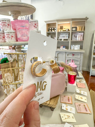 Matte Gold Wide Stone Outlined Hoop Earrings - Everyday EDEN Boutique & Gifts