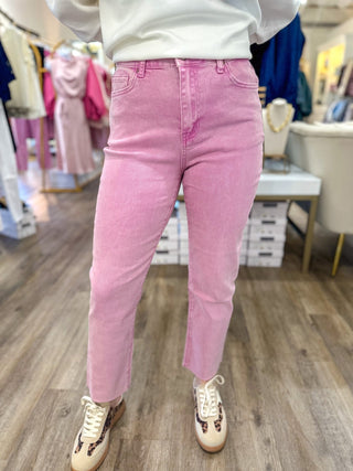 Mauve Acid Washed High Waist Cropped Stright Pants - Everyday EDEN Boutique & Gifts