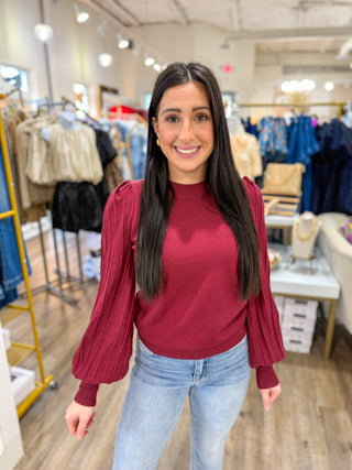 Mauve Wine Pleated Sleeves Top - Everyday EDEN Boutique & Gifts