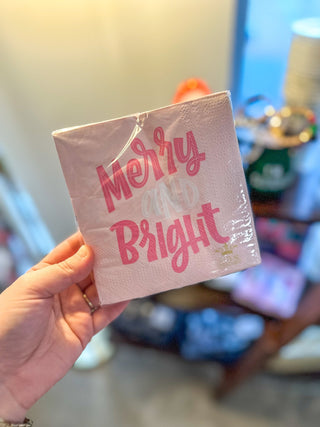Merry & Bright Cocktail Napkins Pink/White - Everyday EDEN Boutique & Gifts
