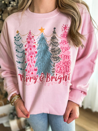 Merry & Bright Trees Christmas Sweatshirt - Everyday EDEN Boutique & Gifts