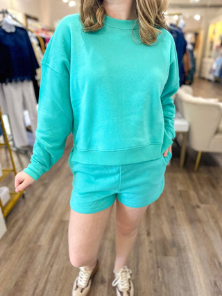 Mint Fleece Long Sleeve Sweatshirts & Short Set - Everyday EDEN Boutique & Gifts