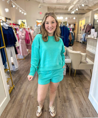 Mint Fleece Long Sleeve Sweatshirts & Short Set - Everyday EDEN Boutique & Gifts