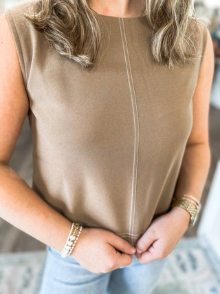 Mocha Downtown Days Sleeveless Top - Everyday EDEN Boutique & Gifts