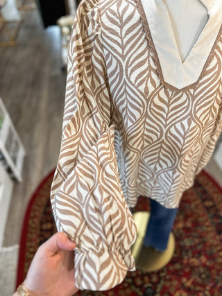 Mocha Palmetto Print Long Sleeve Blouse - Everyday EDEN Boutique & Gifts