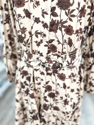 Morning Mocha Blooms Belted Mini Dress - Everyday EDEN Boutique & Gifts