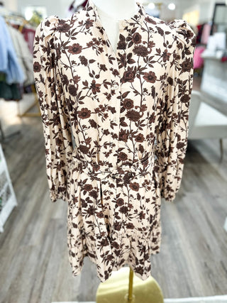 Morning Mocha Blooms Belted Mini Dress - Everyday EDEN Boutique & Gifts