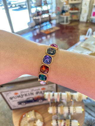 Multi Color Squared Crystal & Gold Stretch Bracelet - Everyday EDEN Boutique & Gifts