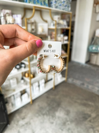 Multi Glass Crystal .75" Oval Hoop Earrings - Everyday EDEN Boutique & Gifts