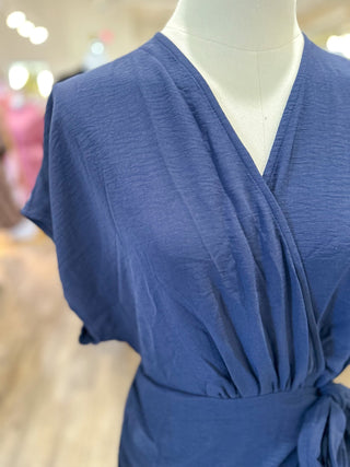 Navy Blue Tie Waist V - Neck Dress - Everyday EDEN Boutique & Gifts