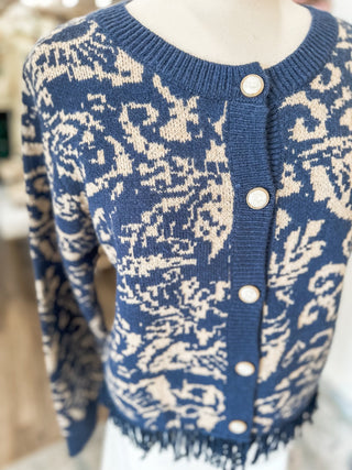 Navy Chateau Knit Fringe Cardigan - Everyday EDEN Boutique & Gifts