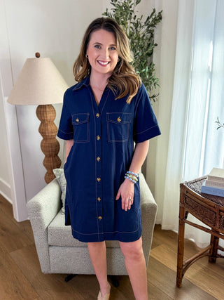Navy Chic Utility Button Down Mini Dress - Everyday EDEN Boutique & Gifts