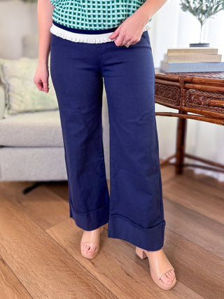 Navy Denim Simply Styled Cuffed Wide Leg Denim Jeans - Everyday EDEN Boutique & Gifts