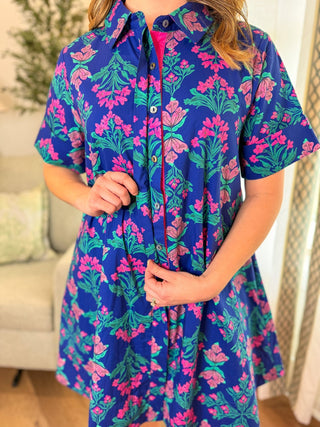 Navy Fresh Bloom Button Down Mini Dress - Everyday EDEN Boutique & Gifts