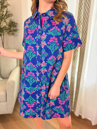 Navy Fresh Bloom Button Down Mini Dress - Everyday EDEN Boutique & Gifts