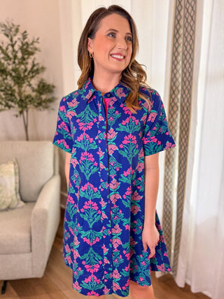 Navy Fresh Bloom Button Down Mini Dress - Everyday EDEN Boutique & Gifts