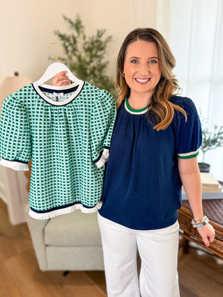 Navy Pretty Please Contrast Trim Top - Everyday EDEN Boutique & Gifts