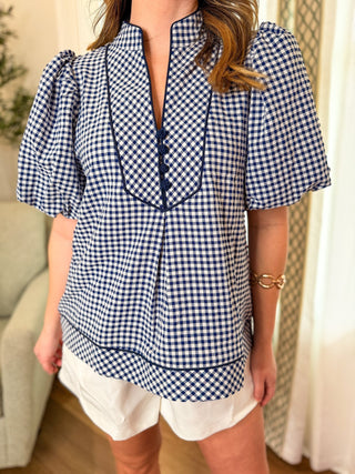 Navy Sunday Sweetheart Gingham Short Sleeve Top - Everyday EDEN Boutique & Gifts