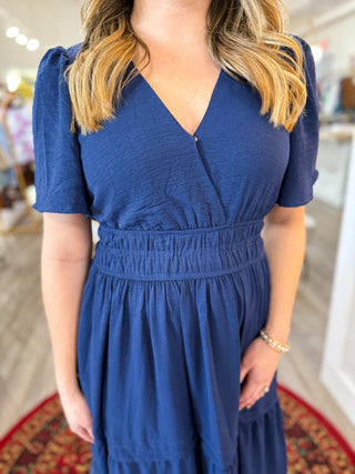 Navy Surplice Pintuck Tiered Woven Maxi Dress - Everyday EDEN Boutique & Gifts