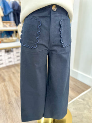 Navy Sweet Detail Scallop Pocket Wide Leg Pants - Everyday EDEN Boutique & Gifts