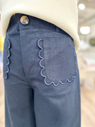 Navy Sweet Detail Scallop Pocket Wide Leg Pants - Everyday EDEN Boutique & Gifts