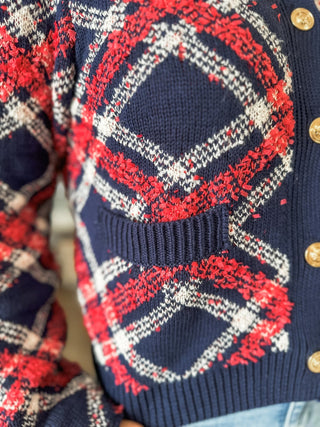 Navy Tartan Holiday Button Down Cardigan - Everyday EDEN Boutique & Gifts