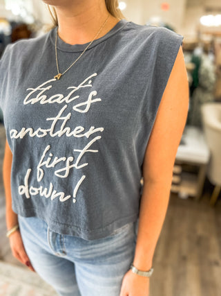 Navy That's Another First Down Puff Tank - Everyday EDEN Boutique & Gifts