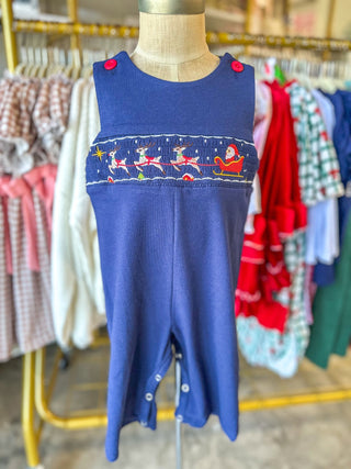 Navy W/ Santa Sleigh Christmas Holiday Celebration Boy Jon Jon - Everyday EDEN Boutique & Gifts