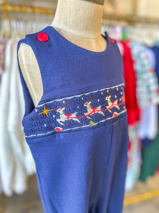 Navy W/ Santa Sleigh Christmas Holiday Celebration Boy Jon Jon - Everyday EDEN Boutique & Gifts