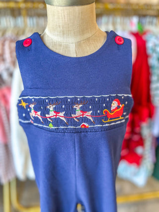 Navy W/ Santa Sleigh Christmas Holiday Celebration Boy Jon Jon - Everyday EDEN Boutique & Gifts