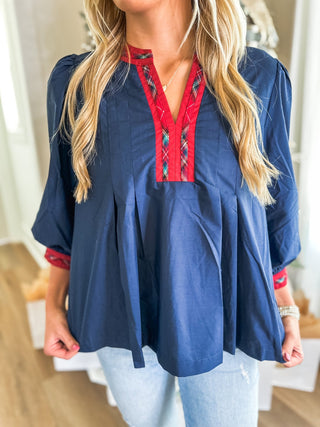 Navy Winterberry Plaid Top - Everyday EDEN Boutique & Gifts