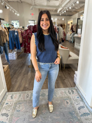 Navy & Yellow Playful Trim Sweater Vest - Everyday EDEN Boutique & Gifts