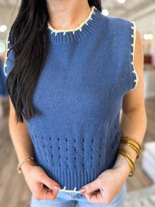 Navy & Yellow Playful Trim Sweater Vest - Everyday EDEN Boutique & Gifts
