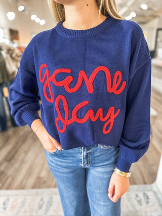 Navy/Red Gameday Light Weight Football Sweater - Everyday EDEN Boutique & Gifts